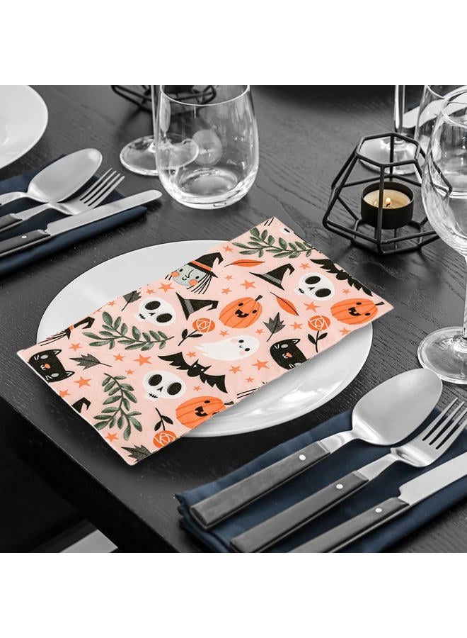 JarThenaAMCS 100Pcs Halloween Guest Napkins Cute Pumpkin Ghost Disposable Napkins 3 Ply Dinner Hand Towel Paper Napkins for Bathroom Halloween Birthday Table Decor Party Supplies - Image 4