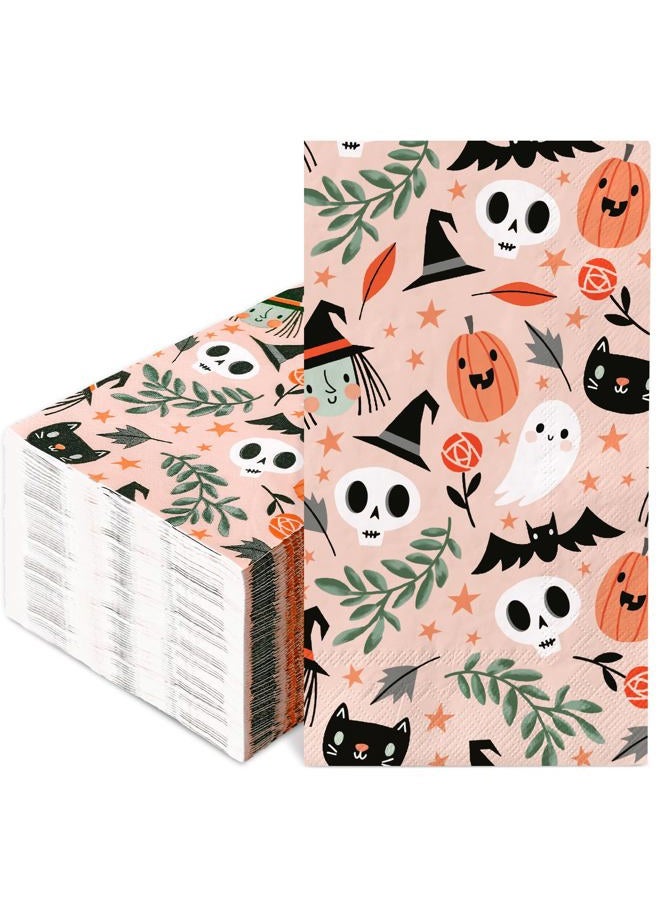 JarThenaAMCS 100Pcs Halloween Guest Napkins Cute Pumpkin Ghost Disposable Napkins 3 Ply Dinner Hand Towel Paper Napkins for Bathroom Halloween Birthday Table Decor Party Supplies - Image 1