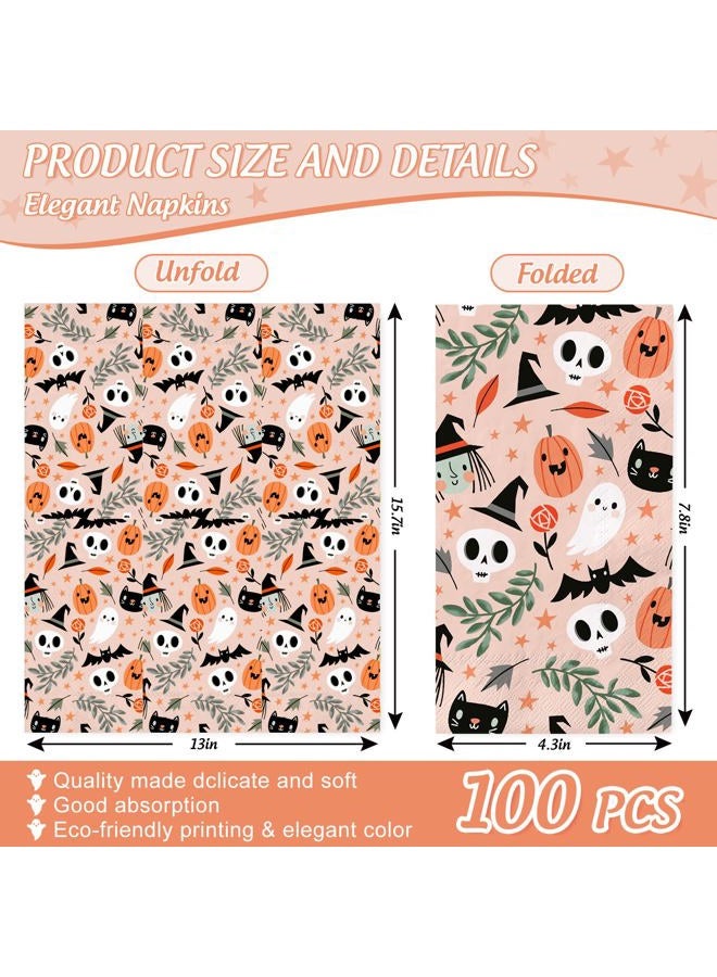 JarThenaAMCS 100Pcs Halloween Guest Napkins Cute Pumpkin Ghost Disposable Napkins 3 Ply Dinner Hand Towel Paper Napkins for Bathroom Halloween Birthday Table Decor Party Supplies - Image 2