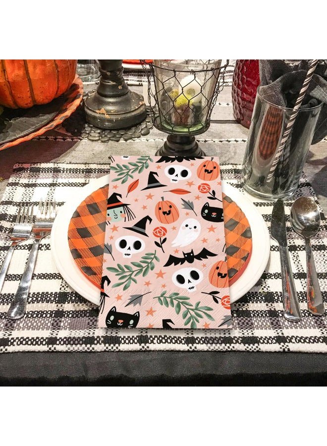 JarThenaAMCS 100Pcs Halloween Guest Napkins Cute Pumpkin Ghost Disposable Napkins 3 Ply Dinner Hand Towel Paper Napkins for Bathroom Halloween Birthday Table Decor Party Supplies - Image 5