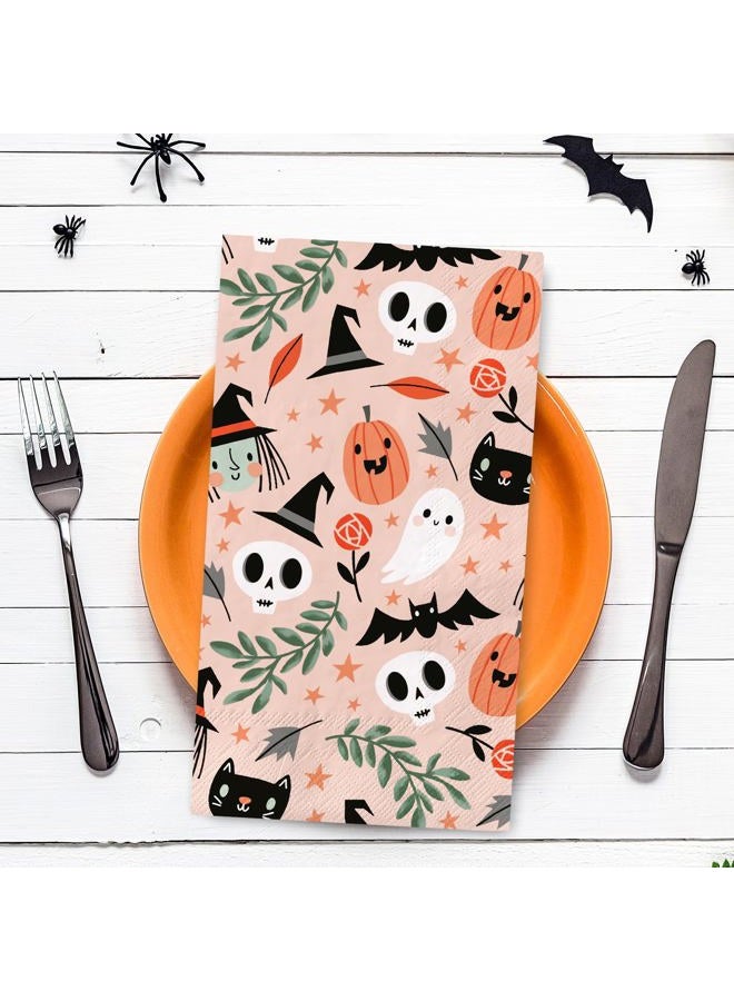 JarThenaAMCS 100Pcs Halloween Guest Napkins Cute Pumpkin Ghost Disposable Napkins 3 Ply Dinner Hand Towel Paper Napkins for Bathroom Halloween Birthday Table Decor Party Supplies - Image 3