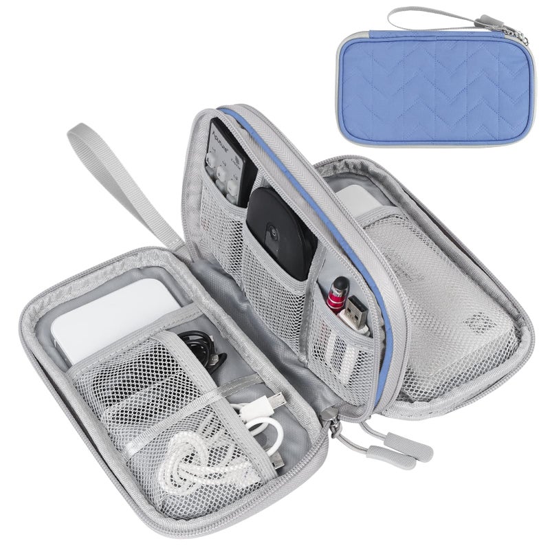 FYY Electronic Organizer, Travel Cable Organizer Bag Pouch Electronic Accessories Carry Case Portable Waterproof Double Layers All-in-One Storage Bag for Cable, Cord, Charger, Phone, Blue Pattern - Image 1