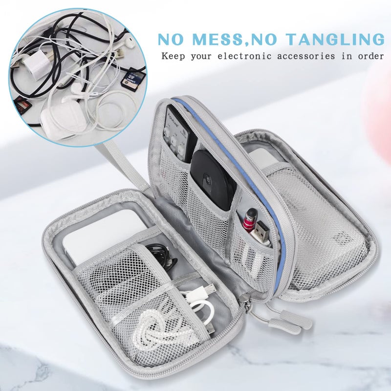 FYY Electronic Organizer, Travel Cable Organizer Bag Pouch Electronic Accessories Carry Case Portable Waterproof Double Layers All-in-One Storage Bag for Cable, Cord, Charger, Phone, Blue Pattern - Image 5
