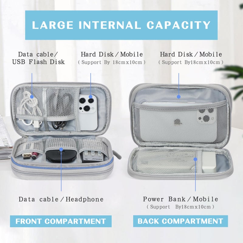 FYY Electronic Organizer, Travel Cable Organizer Bag Pouch Electronic Accessories Carry Case Portable Waterproof Double Layers All-in-One Storage Bag for Cable, Cord, Charger, Phone, Blue Pattern - Image 3