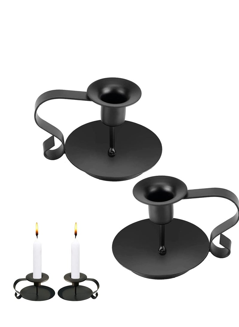 Excefore Retro Iron Taper Candle Holder Wrought Iron Taper Candle Holder Simple Candlestick Holders Fits Living Room Wedding Dinning Party Decorative Black 2Pcs - Image 1