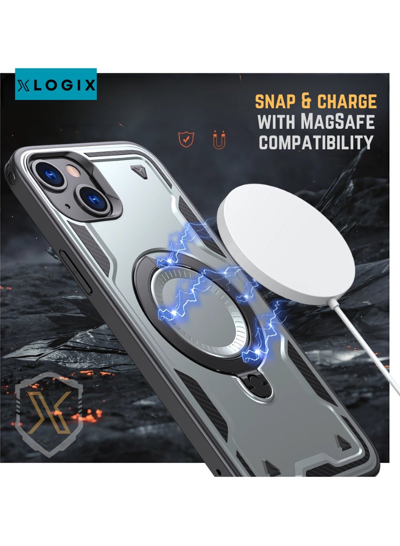 XLogiX for iPhone 15 Armoured Case with Built-in Kickstand | Heavy-Duty Protection | Shockproof | Slim Design | Compatible with MagSafe Accessories, ArmourX Series for iPhone 15 - GREY - Image 5