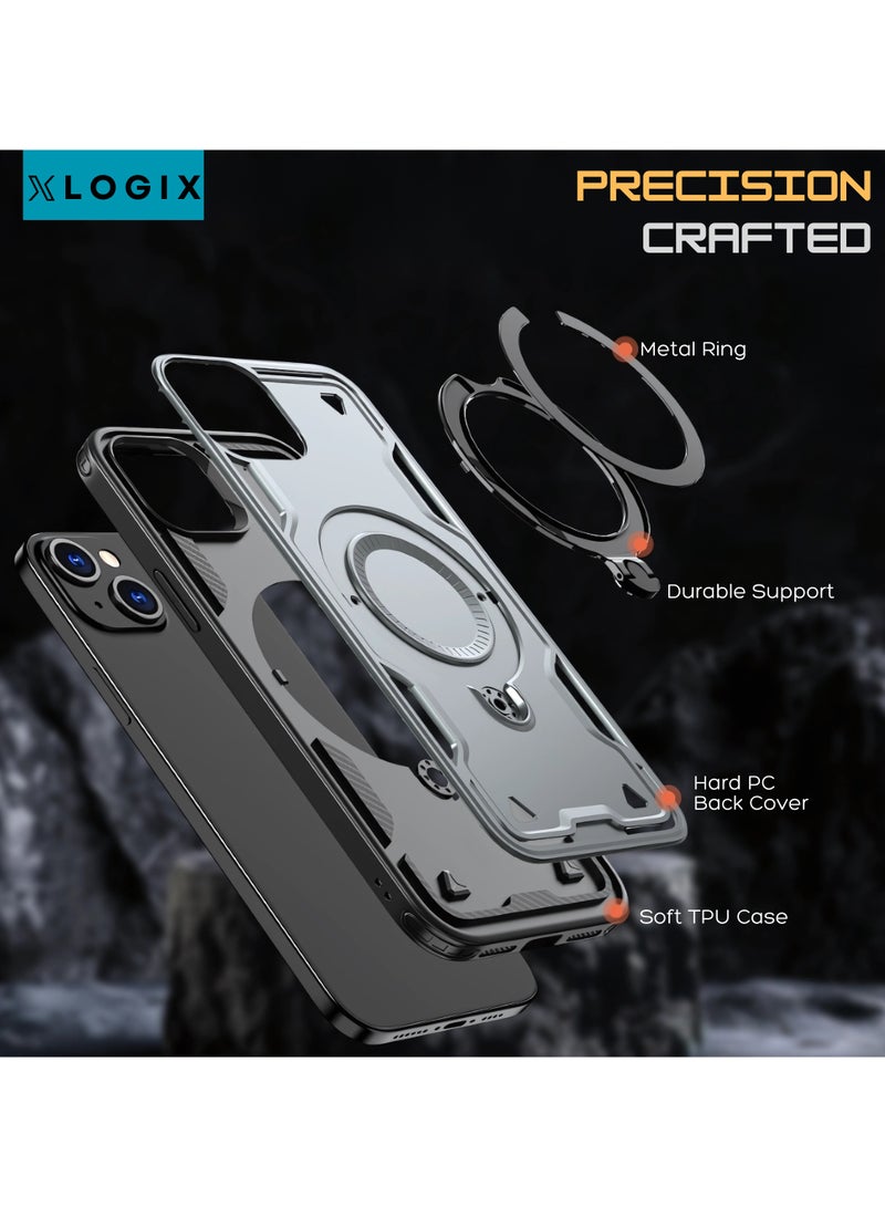 XLogiX for iPhone 15 Armoured Case with Built-in Kickstand | Heavy-Duty Protection | Shockproof | Slim Design | Compatible with MagSafe Accessories, ArmourX Series for iPhone 15 - GREY - Image 3