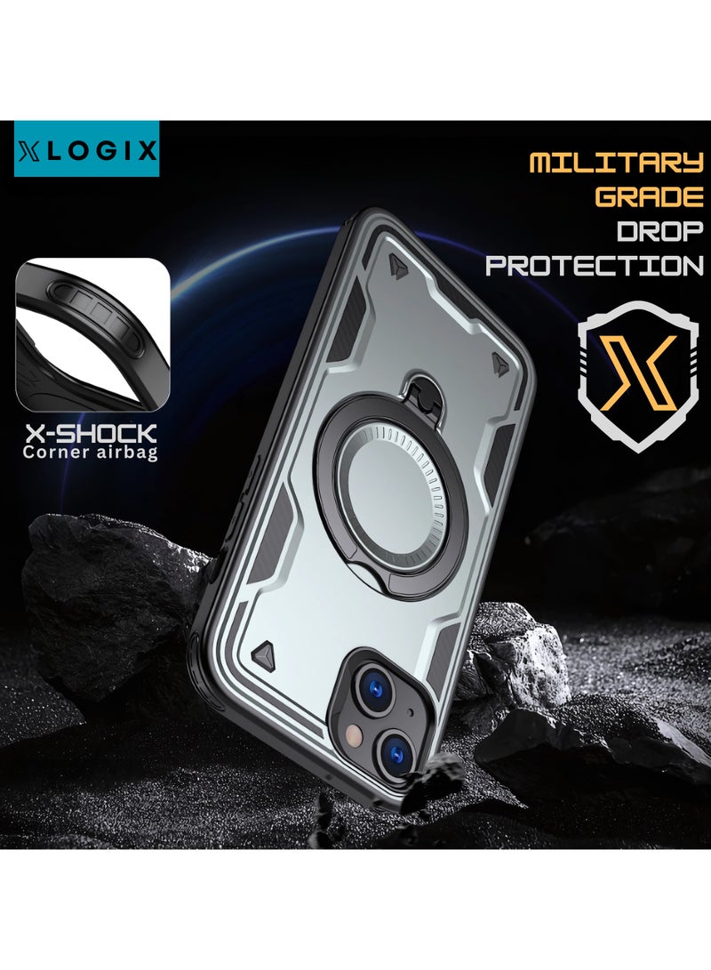 XLogiX for iPhone 15 Armoured Case with Built-in Kickstand | Heavy-Duty Protection | Shockproof | Slim Design | Compatible with MagSafe Accessories, ArmourX Series for iPhone 15 - GREY - Image 2