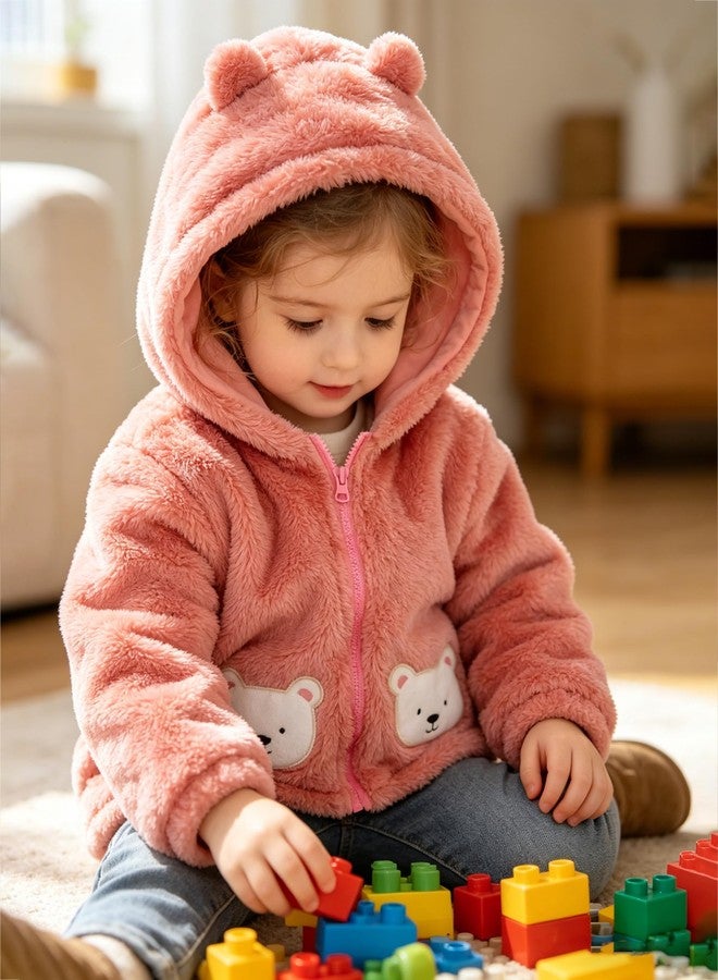 Bibimom Infant Snowsuit Hoodie Boy Girl Pink Plush Snug Lightweight Overcoat Sweatshirt - Image 3