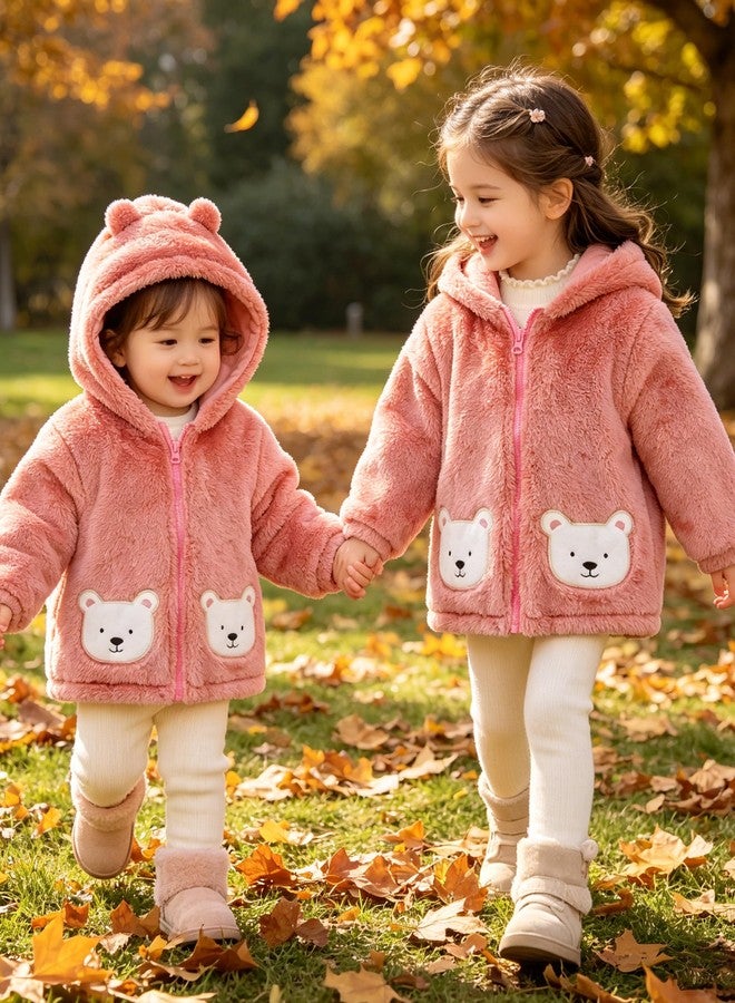 Bibimom Infant Snowsuit Hoodie Boy Girl Pink Plush Snug Lightweight Overcoat Sweatshirt - Image 2