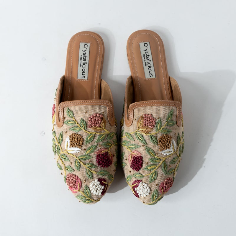 Crystalicious Sage Raffia Women Flat Handcrafted by Artisticas - Image 1