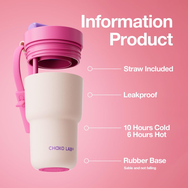 CHAKO LAB Stainless Steel Insulated Water Bottle with Two Drinking Ways | Twist Tumbler BPA-Free Leak-Proof | 17 oz Bottle with Ceramic coating | Rose - Image 2