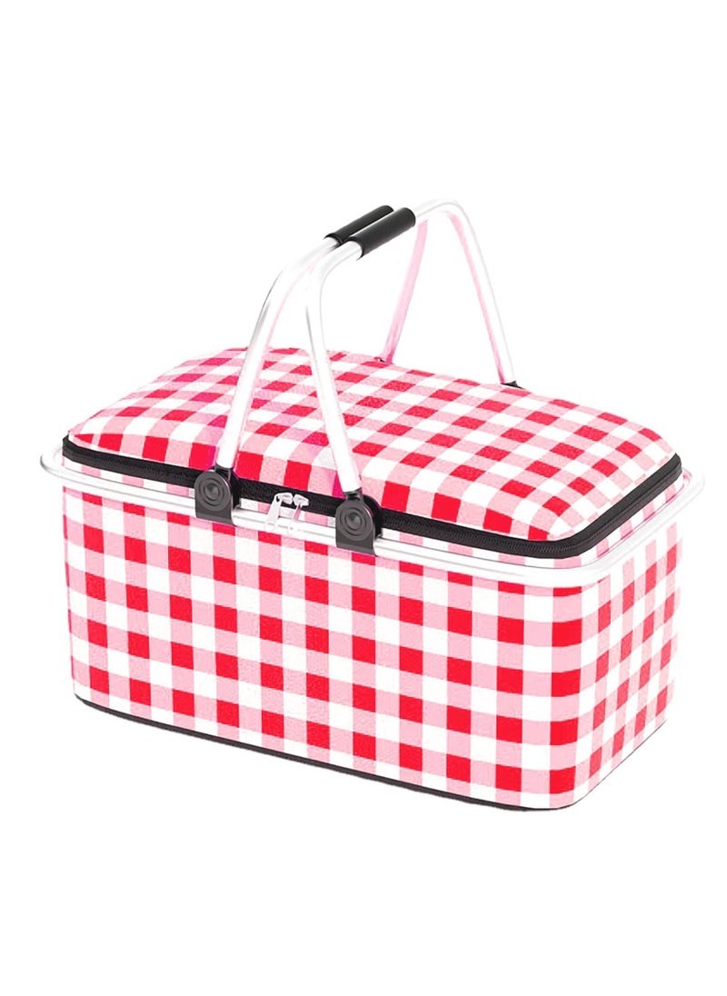 Rightsure - Insulated Picnic Basket, 30L Large Portable Collapsible Cooler Bag Grocery Bag Shopping Basket with Aluminium Handles for Shopping, Travel, Camping (Red) - Image 1