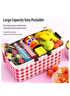 Rightsure Insulated Picnic Basket, 30L Large Portable Collapsible Cooler Bag Grocery Bag Shopping Basket with Aluminium Handles for Shopping, Travel, Camping (Red)  - Image 2