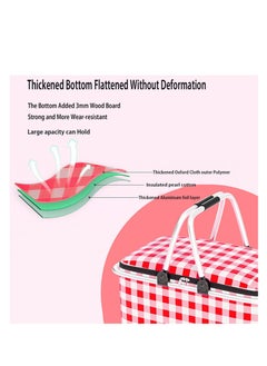 Rightsure Insulated Picnic Basket, 30L Large Portable Collapsible Cooler Bag Grocery Bag Shopping Basket with Aluminium Handles for Shopping, Travel, Camping (Red)  - Image 3