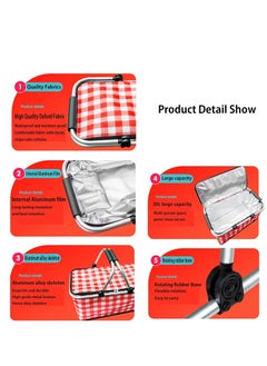 Rightsure Insulated Picnic Basket, 30L Large Portable Collapsible Cooler Bag Grocery Bag Shopping Basket with Aluminium Handles for Shopping, Travel, Camping (Red)  - Image 4