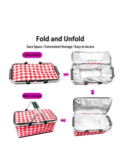 Rightsure Insulated Picnic Basket, 30L Large Portable Collapsible Cooler Bag Grocery Bag Shopping Basket with Aluminium Handles for Shopping, Travel, Camping (Red)  - Image 5
