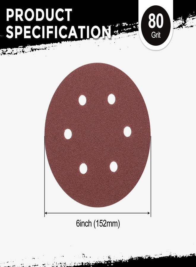 Kozelo 5 Pcs Sanding Disc 6 Inch 80 Grit 6 Hole Hook and Loop Random Orbital Sandpapers Suitable for Drywall Sander Wood Metal Furniture, Red - Image 2