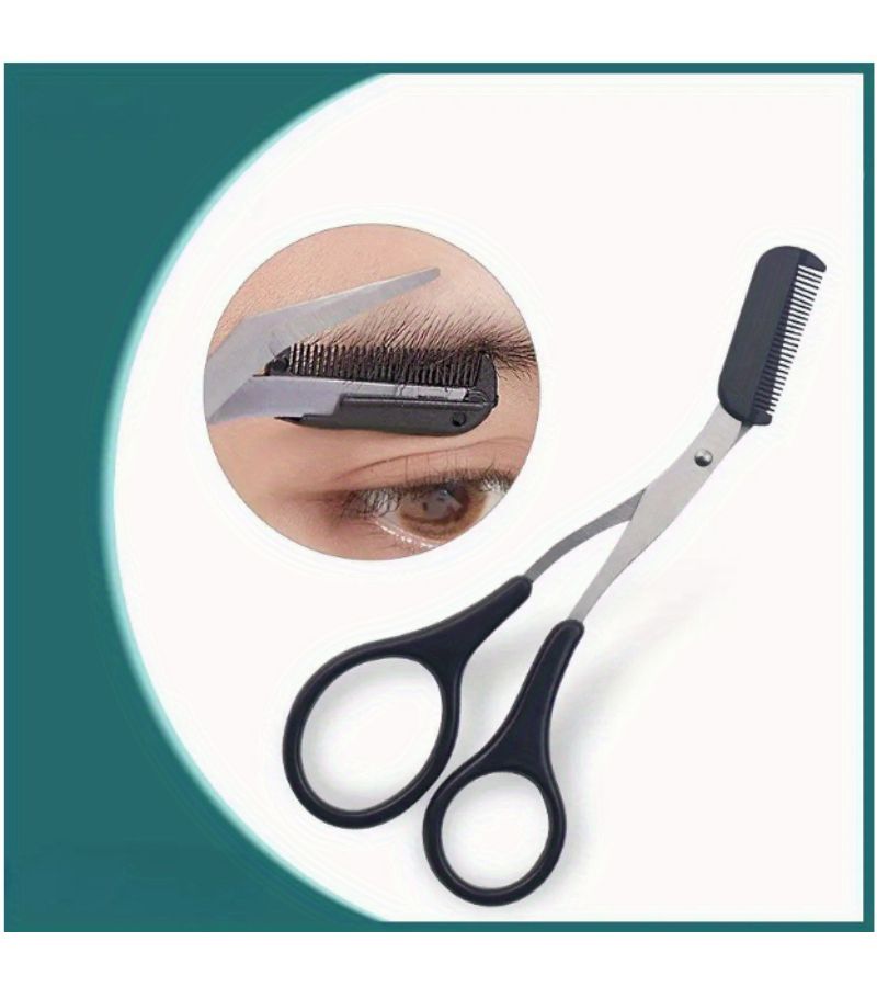 Stainless Steel Eyebrow Scissors With Comb And Trimmer Black - Image 1