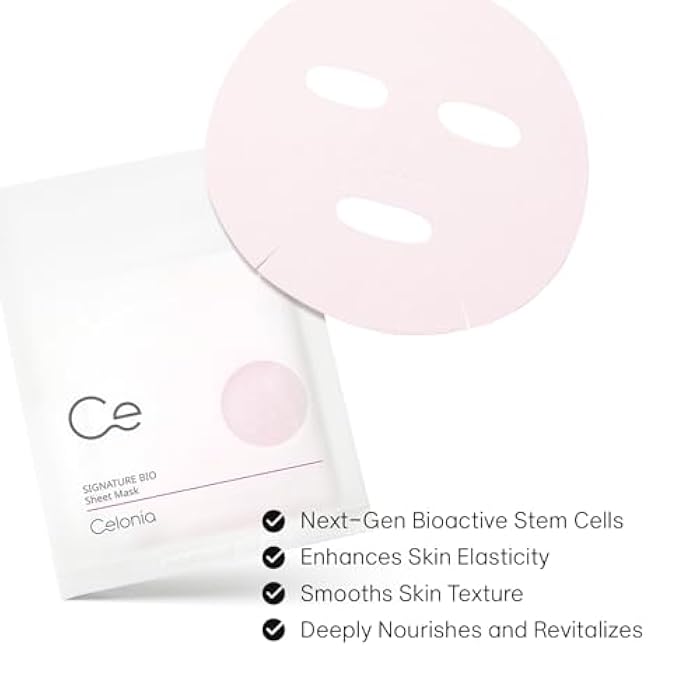 CELINO CELONIA Signature Bio Facial Sheet Mask, Stem Cell Deep Hydrating Face Mask, Anti Aging Treatment For Healthy Glowing Skin, Minimize Pores, Reduce Fine Line, Boost elasticity, Correct Redness 5 Count - Image 2