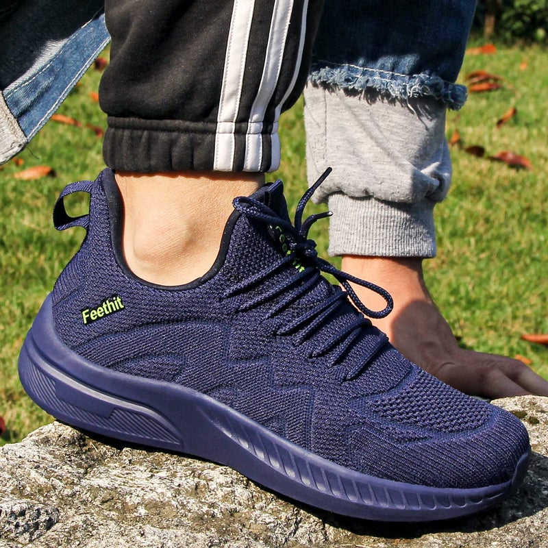 Feethit Mens Slip on Sneakers Non Slip Lightweight Comfortable Athletic Tennis Gym Walking Running Shoes Dark Blue 8 - Image 2