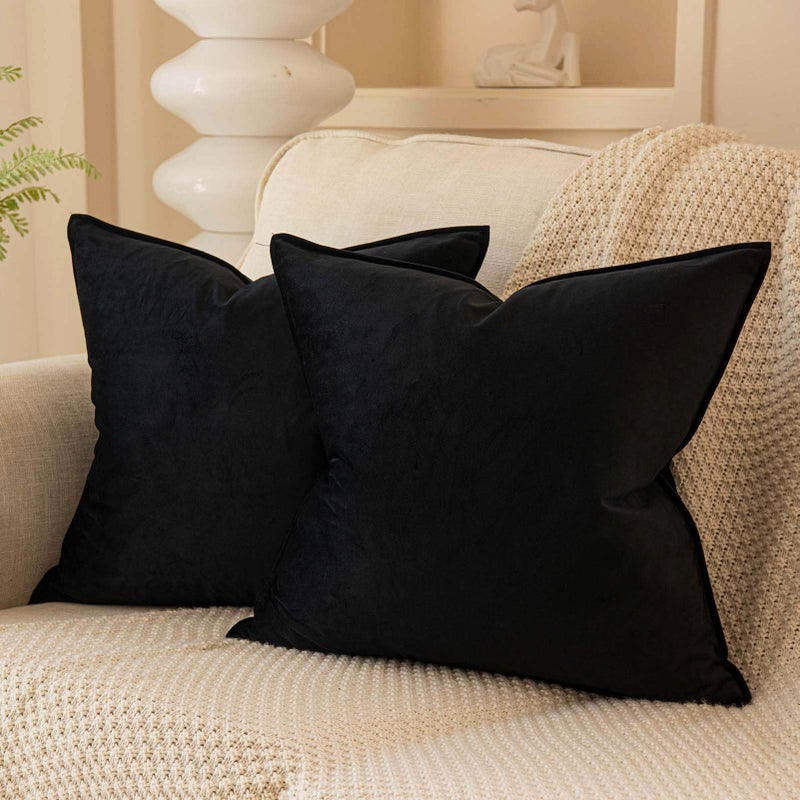 JUSPURBET Black Decorative Velvet Throw Pillow Covers 16x16 inch Set of 2 Broadside Soft Cushion Case with Invisible Zipper for Sofa Couch Bed - Image 1