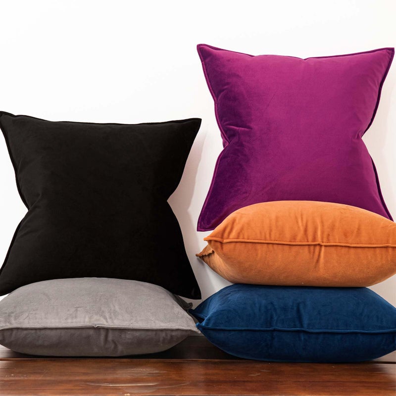 JUSPURBET Black Decorative Velvet Throw Pillow Covers 16x16 inch Set of 2 Broadside Soft Cushion Case with Invisible Zipper for Sofa Couch Bed - Image 2