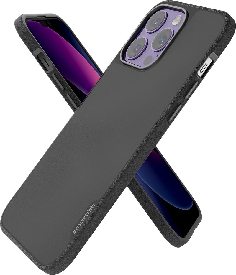 Smartish® iPhone 14 Pro Max Magnetic Case - Gripmunk Compatible with MagSafe [Lightweight + Protective] Slim/Thin Grip Cover with Microfiber Lining for Apple iPhone 14 Pro Max - Black Tie Affair - Image 1