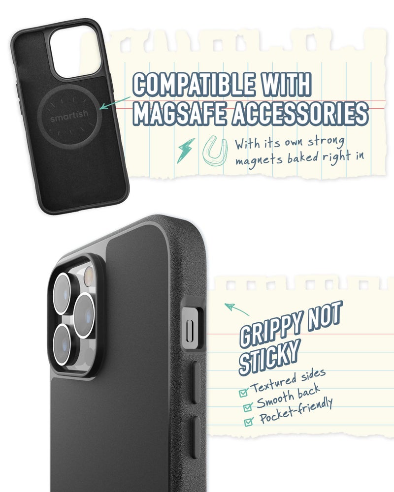 Smartish® iPhone 14 Pro Max Magnetic Case - Gripmunk Compatible with MagSafe [Lightweight + Protective] Slim/Thin Grip Cover with Microfiber Lining for Apple iPhone 14 Pro Max - Black Tie Affair - Image 2