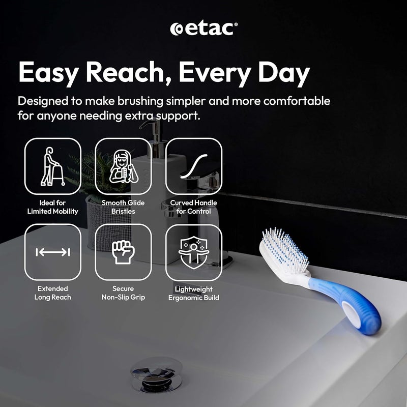 Etac Beauty Hairbrush – Long Handle Hair Brush with Curved Grip for Comfort & Control, Ergonomic Non-Slip Handle, Adaptive Equipment for Easy Hair Brushing – Long Handled Brush (14.5 inches) - Image 2