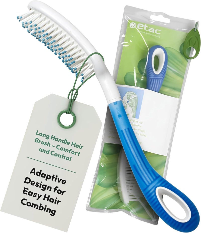 Etac Beauty Hairbrush – Long Handle Hair Brush with Curved Grip for Comfort & Control, Ergonomic Non-Slip Handle, Adaptive Equipment for Easy Hair Brushing – Long Handled Brush (14.5 inches) - Image 1
