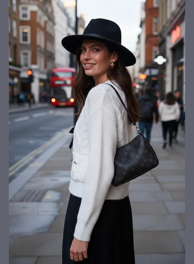 Lela Lela Premium Regular Fit V-Neck Bow Tie Detailed Knitted Patterned Knitwear Cardigan Women's CARDIGAN 680KZ1947