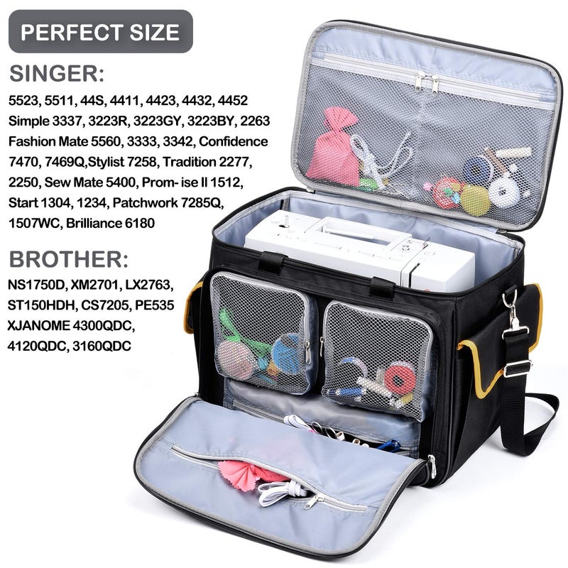 CAB55 Sewing Machine Case, Sewing Machine Carrying Bag with Removable Padding Pad, Tote Bag for Sewing Machine and Extra Sewing Accessories, Black (17"x13"x14") - Image 3