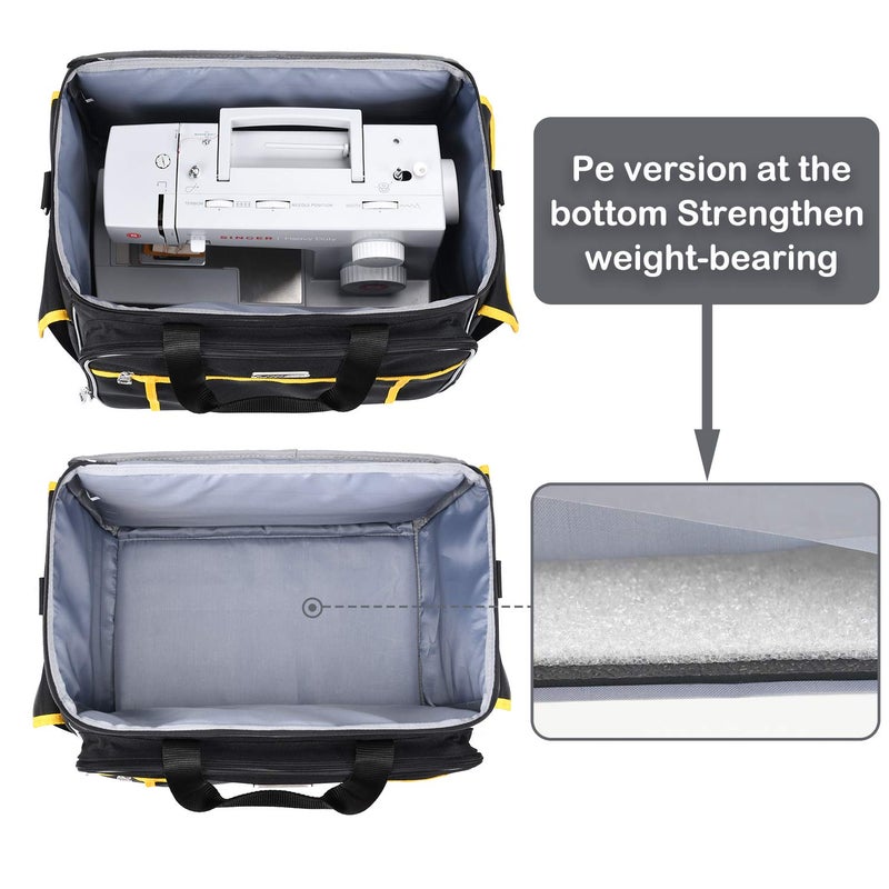 CAB55 Sewing Machine Case, Sewing Machine Carrying Bag with Removable Padding Pad, Tote Bag for Sewing Machine and Extra Sewing Accessories, Black (17"x13"x14") - Image 4
