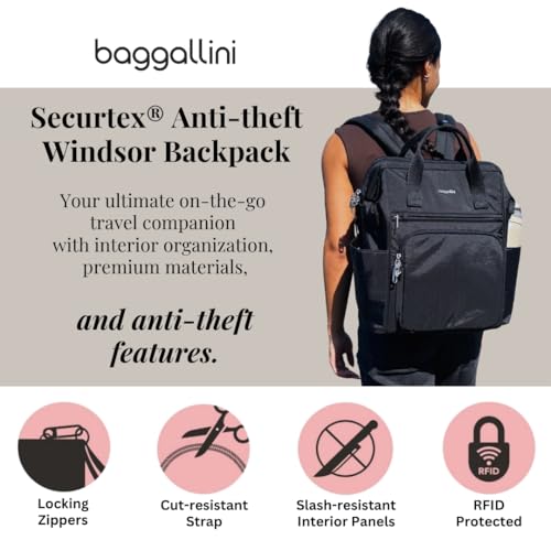 Baggallini Securtex Anti-Theft Windsor Backpack for Travel, Work & College, RFID & Locking Zipper, Up to 16" Laptop - Image 2