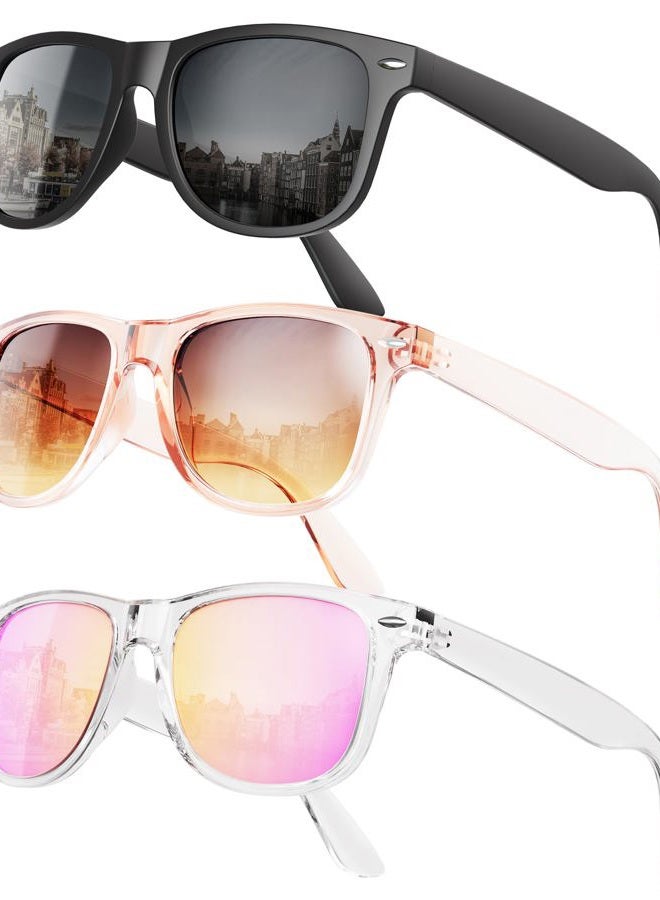 OUKEMAX Sunglasses-women Polarized Sunglasses-womens: Trendy Sun Glasses polarized UV400 Protection Fashion Sun glasses, Black + Light Brown + Purple Pink Mirrored, M - Image 1