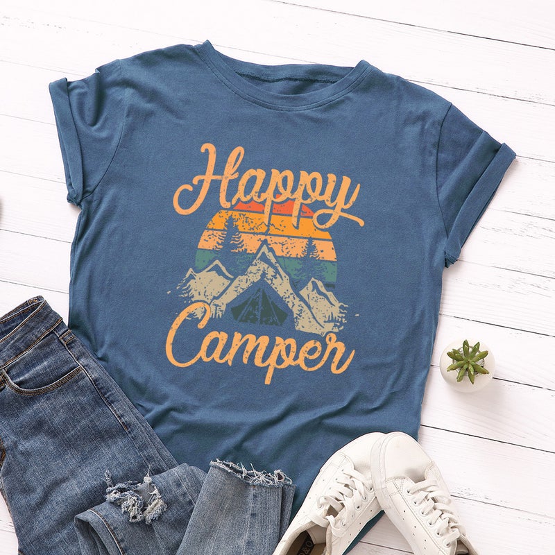 Cotton Spot Women's Loose Round Neck Short-sleeved T-shirt for Women HAPPY CAMPEN - Image 1