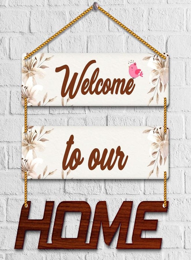 Yey Our Favourite Place Wooden Wall Hanging for Home Decor | Office | Living Room | Bedroom | Quotes Decorative Items (3 piece Wall hanging, Multicolor) (Welcome Home) - Image 1