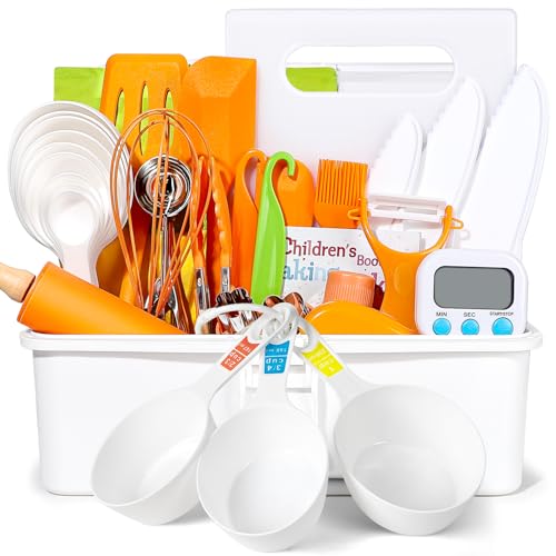 Suhctuptx Kids Cooking Sets Real Kids Cooking and Baking Gift Set with Storage Case Timer Kid Safe Knives Cutting Board Toddler Real Kitchen Accessories Birthday Gifts for Girls Boys Age 3 8 - Image 1