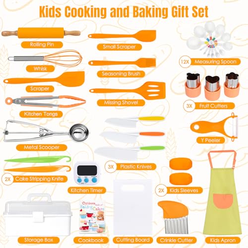 Suhctuptx Kids Cooking Sets Real Kids Cooking and Baking Gift Set with Storage Case Timer Kid Safe Knives Cutting Board Toddler Real Kitchen Accessories Birthday Gifts for Girls Boys Age 3 8 - Image 5