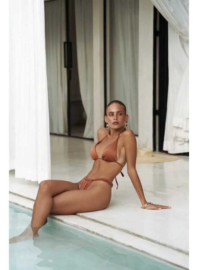 Bohemai Dahlia Strap Knot Detailed Tile Bikini Top.