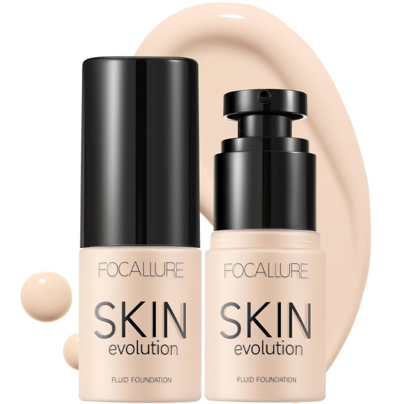 FOCALLURE 2 Pcs Liquid Foundation, Skin Evolution Foundation + Concealer, Full Coverage Foundation Makeup, Durable, Waterproof, Oil-Control, Hides Wrinkles & Lines, Alabaster - Image 1