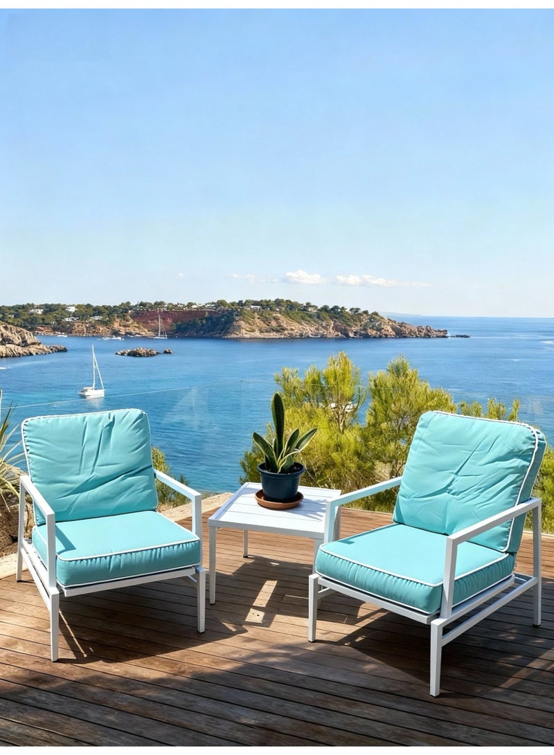 Broyhome 3-Piece Tiffany Blue Outdoor Furniture Chair Set & Table, Weather-Resistant Patio Furniture for Sea View, Garden & Villa, & Comfortable Outdoor Seating - Image 1