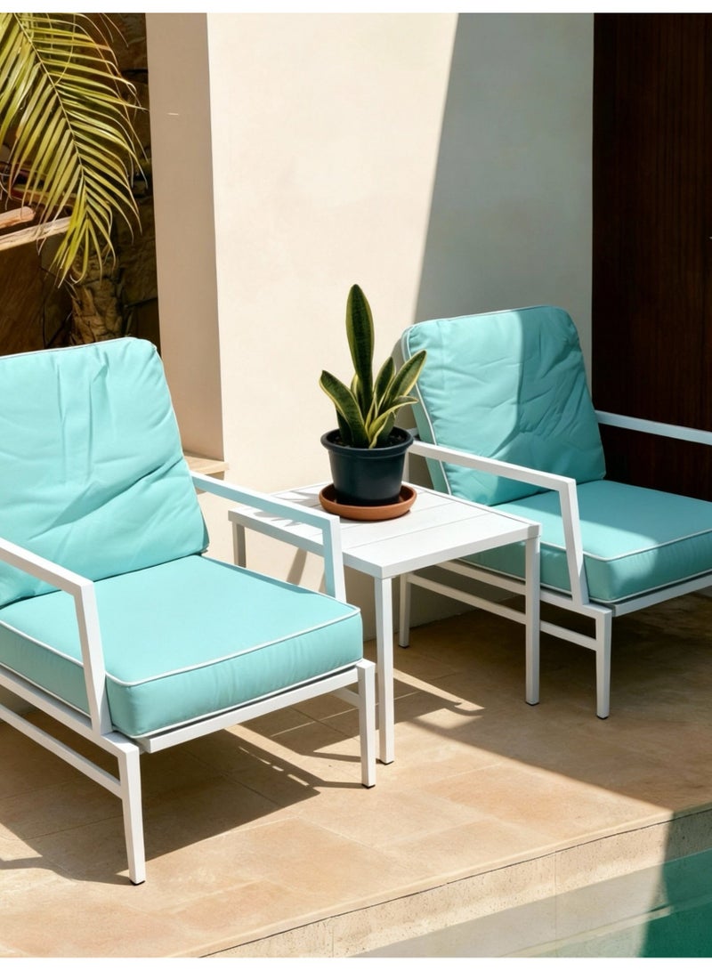 Broyhome 3-Piece Tiffany Blue Outdoor Furniture Chair Set & Table, Weather-Resistant Patio Furniture for Sea View, Garden & Villa, & Comfortable Outdoor Seating - Image 2