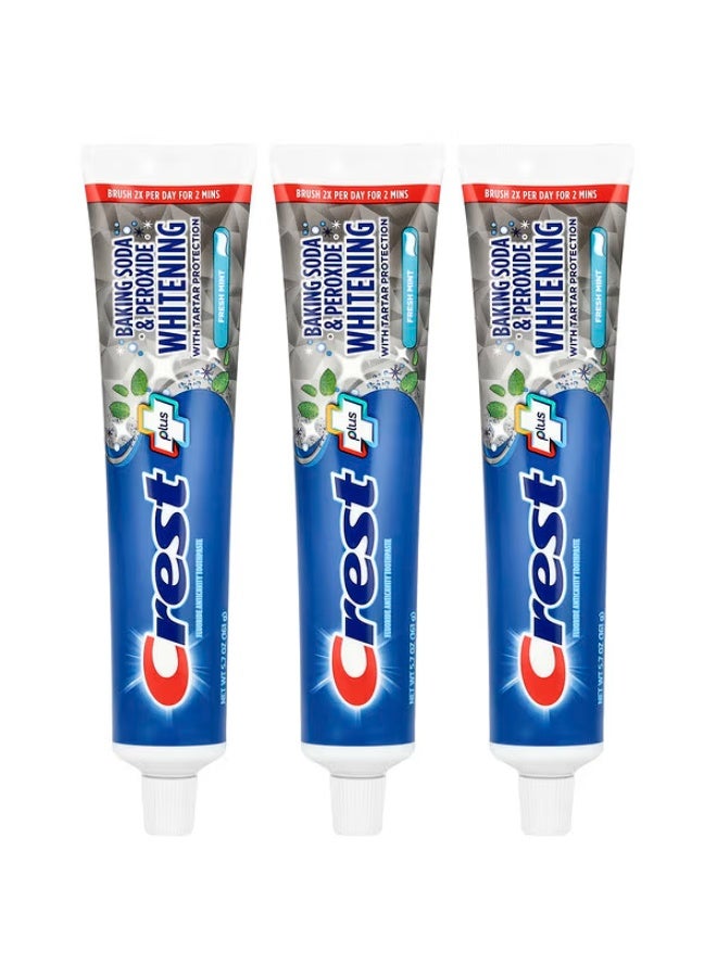 Crest Plus, Fluoride Anticavity Toothpaste, Baking Soda & Peroxide Whitening, Fresh Mint, 3 Pack, 5.7 oz (161 g) Each - Image 1