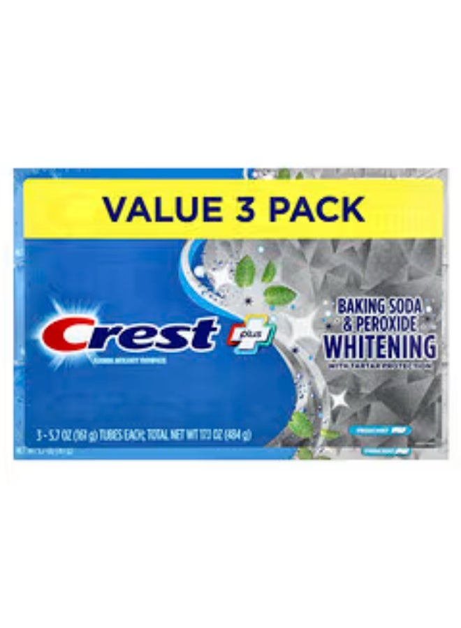Crest Plus, Fluoride Anticavity Toothpaste, Baking Soda & Peroxide Whitening, Fresh Mint, 3 Pack, 5.7 oz (161 g) Each - Image 2