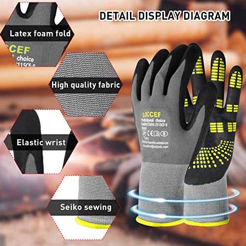 LOCCEF Endurance Knit Work Gloves MicroFoam Nitrile Coated-6 Pairs,Tacky Dot Grip, Multi Purpose,Micro-Foam Gloves(8-M) - Image 4