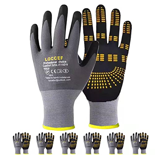 LOCCEF Endurance Knit Work Gloves MicroFoam Nitrile Coated-6 Pairs,Tacky Dot Grip, Multi Purpose,Micro-Foam Gloves(8-M) - Image 1