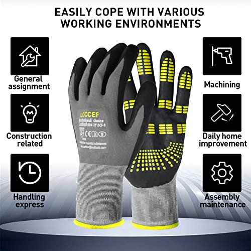 LOCCEF Endurance Knit Work Gloves MicroFoam Nitrile Coated-6 Pairs,Tacky Dot Grip, Multi Purpose,Micro-Foam Gloves(8-M) - Image 5