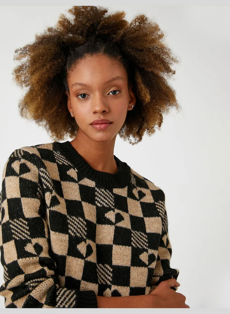 KOTON Long Sleeve Crew Neck Patterned Knitted Sweater